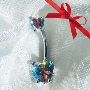 NWOT 14G Heart-Shaped Belly Bar in 925 Sterling Silver - Belly Button Ring